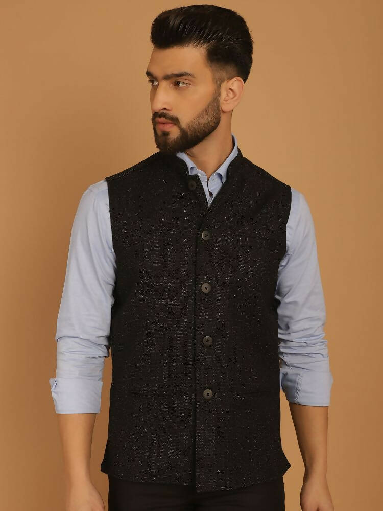 Even Apparels Pure Wool Nehru Jacket - Black - Distacart