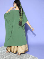 Thumbnail for Janasya Green Geometric New Age Kaftan Kurta - Distacart