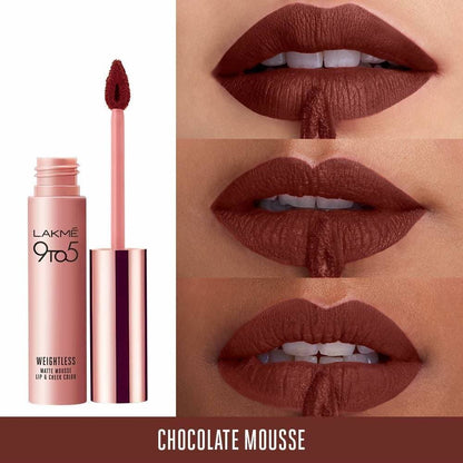 Lakme 9 To 5 Weightless Matte Mouse Lip & Cheek Color - Chocolate Mousse - Distacart