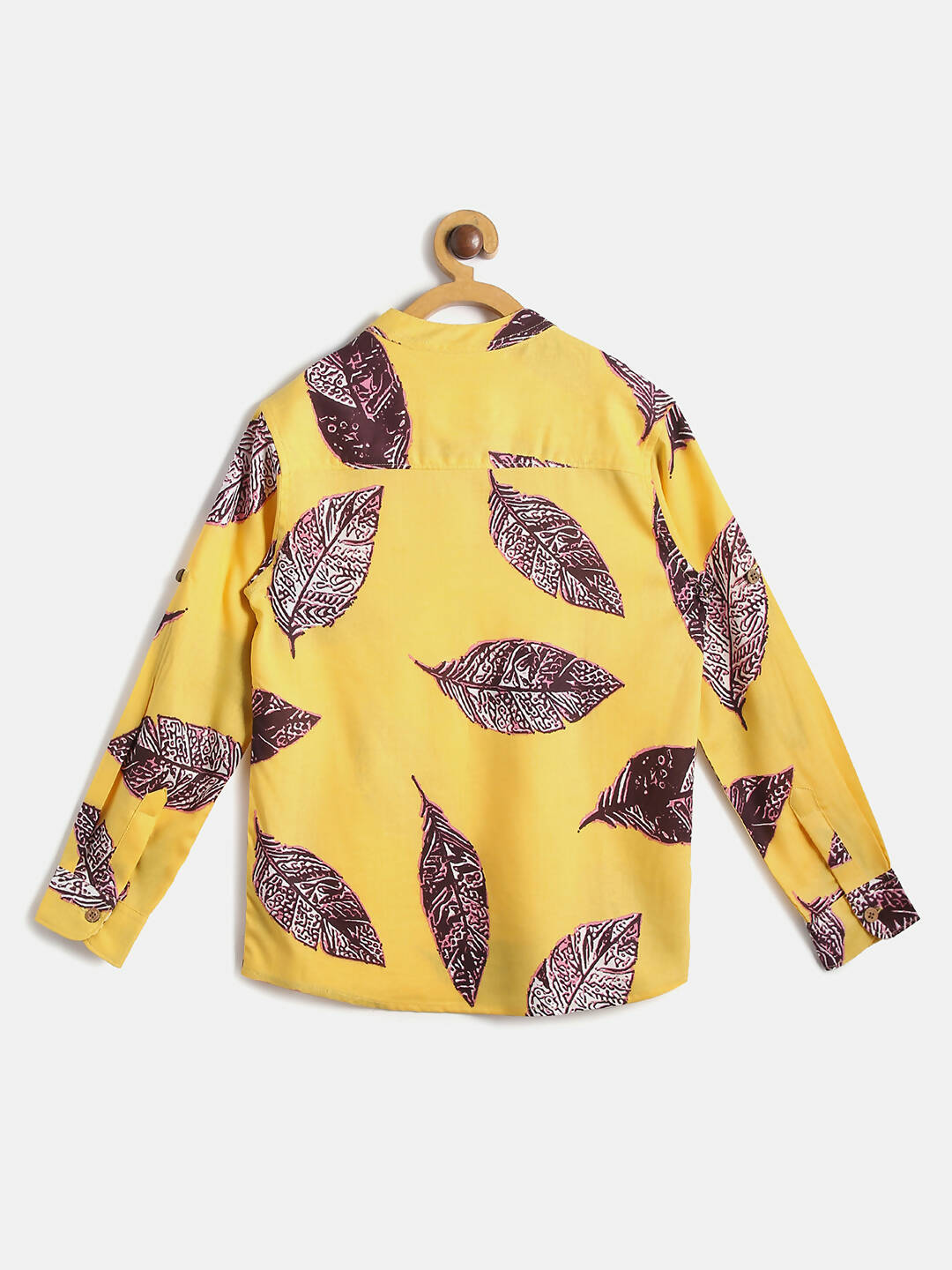 Manet Ethnic Full Sleeves Big Leaf Printed Shirt - Yellow - Distacart