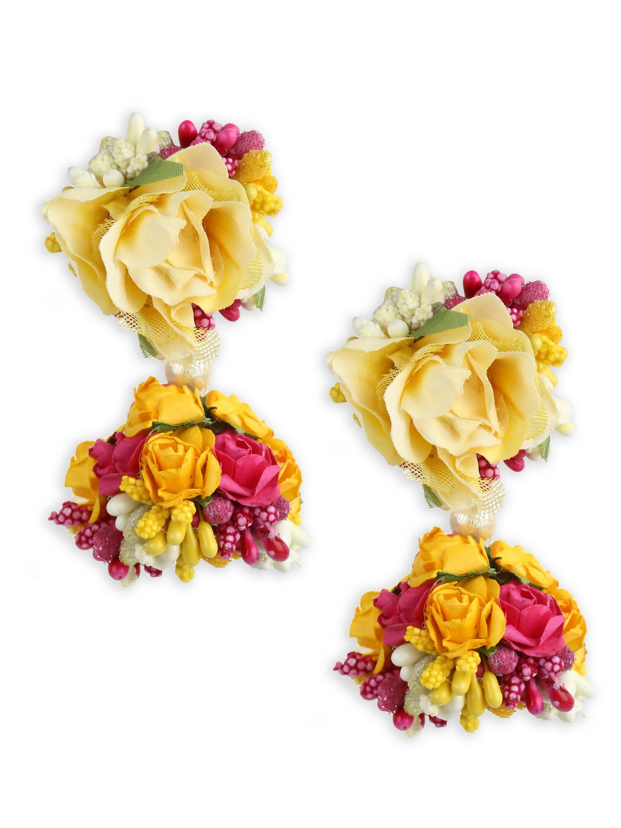 Yellow Pink Beaded Flower Jewellery Set - Ruby Raang - Distacart