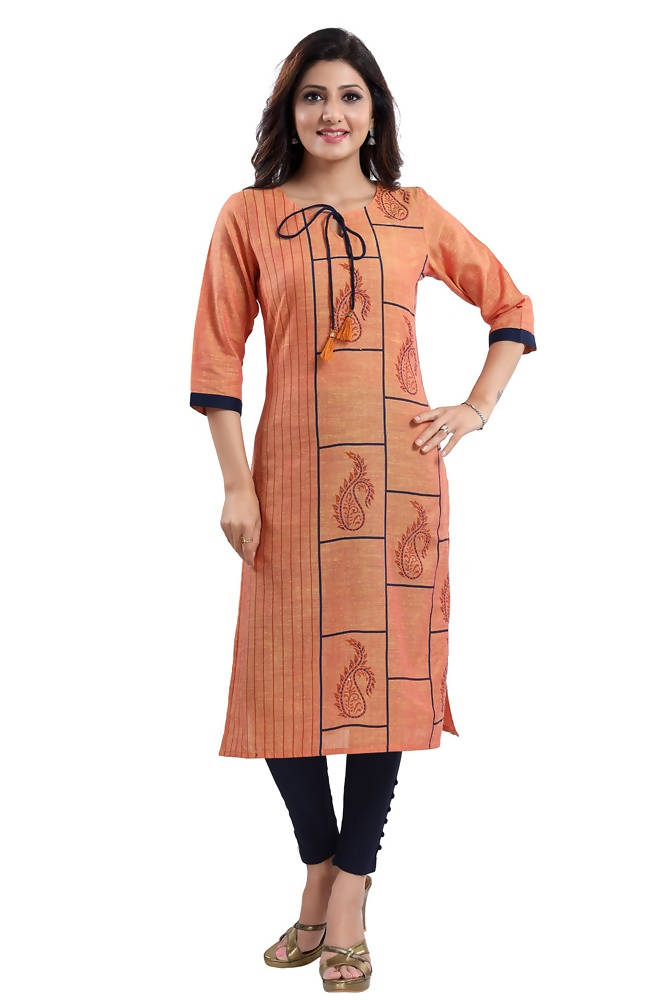 Snehal Creations Saffron Gold South Cotton Block Print Kurta - Distacart