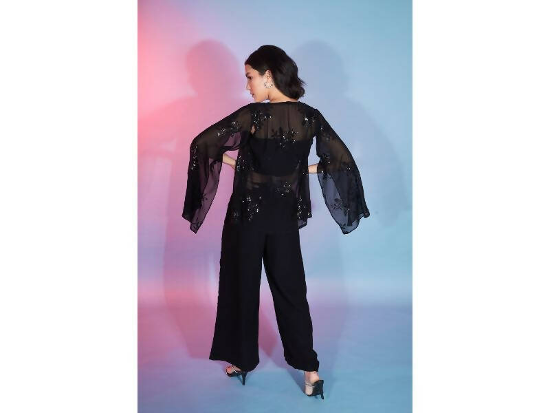 Black Georgette Sequence With Thread Designer Co-Ord Set - Flory - Distacart