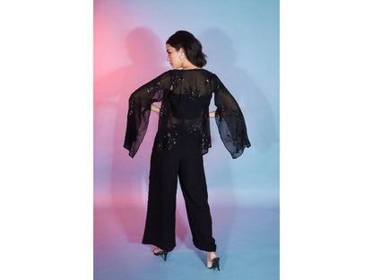 Black Georgette Sequence With Thread Designer Co-Ord Set - Flory - Distacart