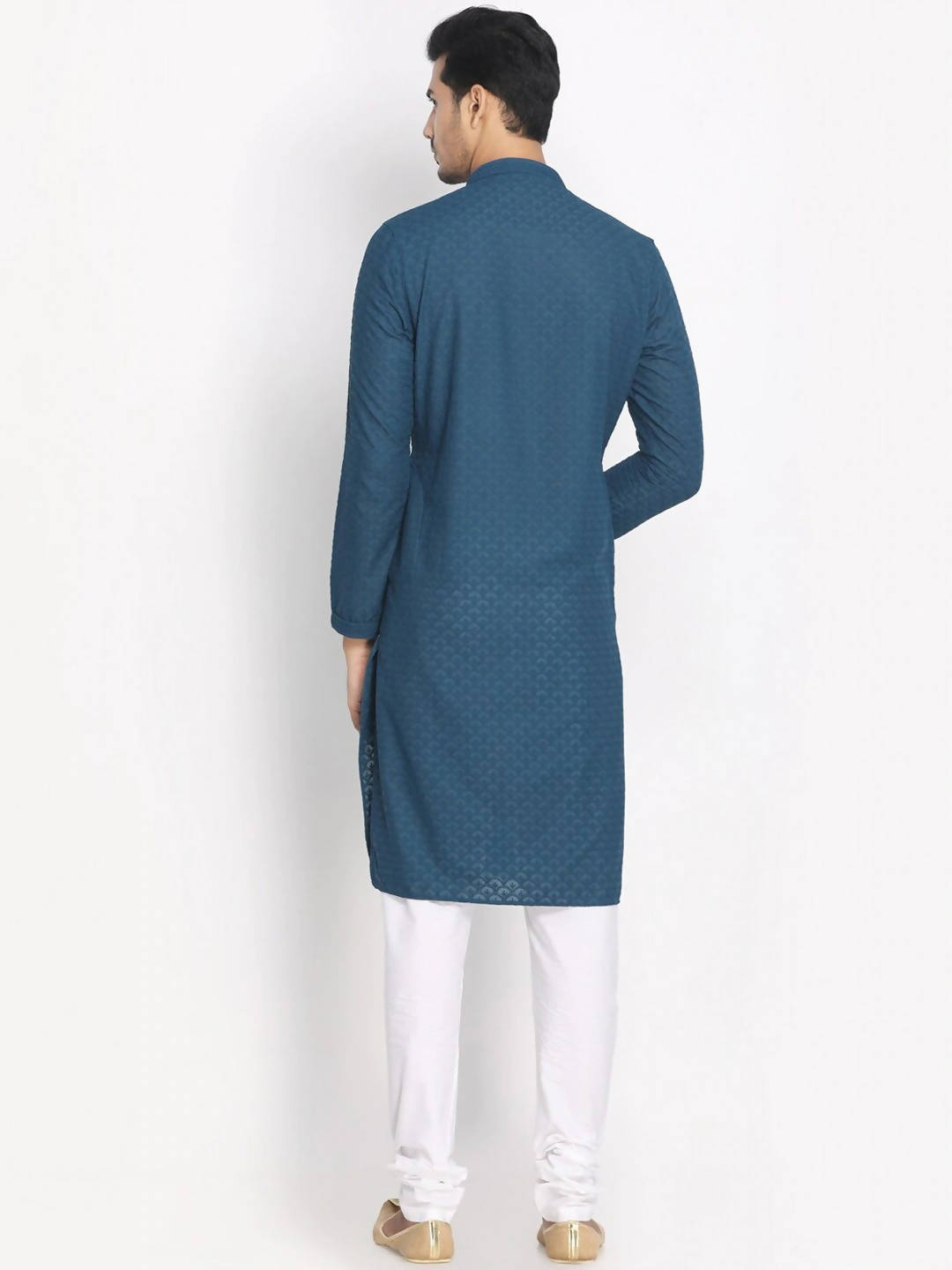 Manyavar Men Blue & White Solid Kurta with Pyjamas - Distacart