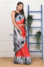 Thumbnail for Very Much Indian Handmade Tie And Dye Cotton Saree By Women Weavers -Red Black - Distacart
