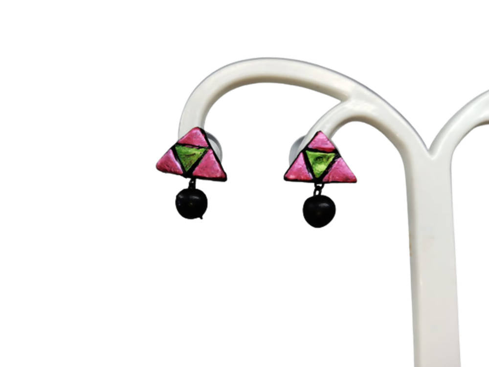 Terracotta Triangle Ear Studs With Drops