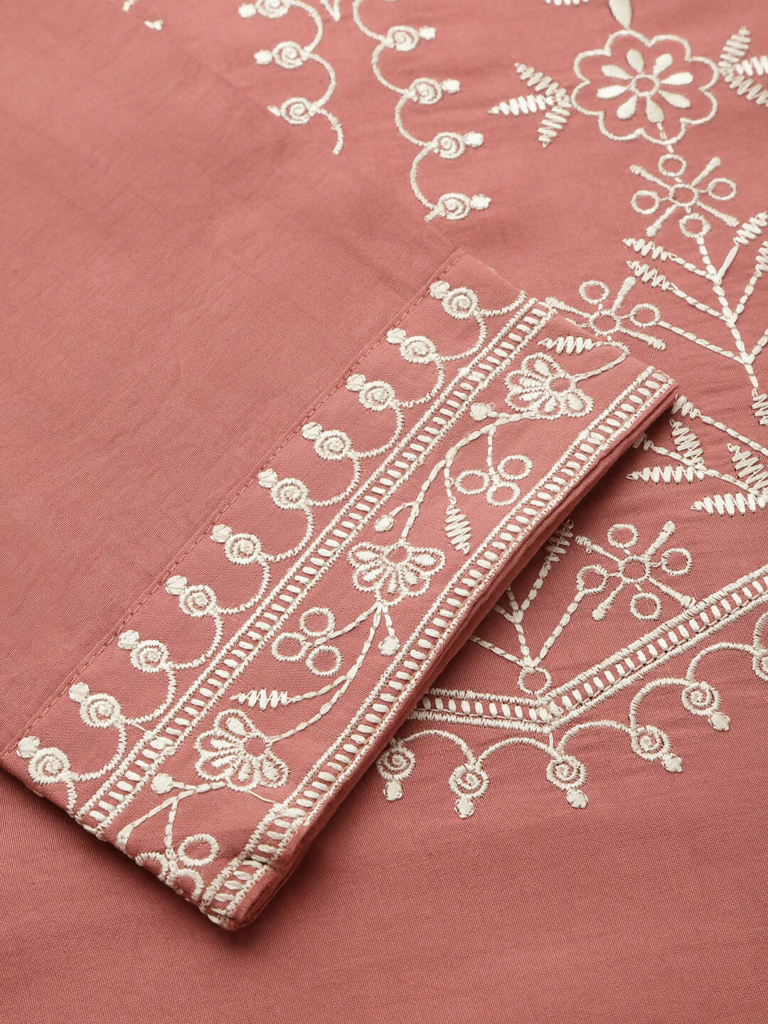 Peach Chinon Slub Floral Embroidered Top - Zeny - Distacart