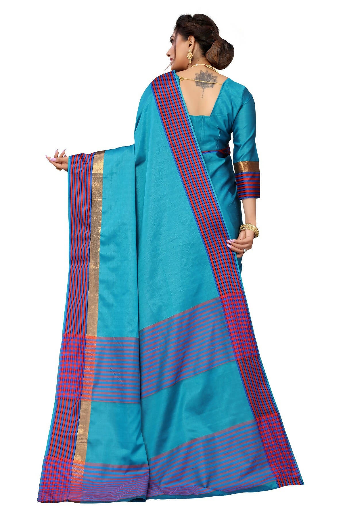 Vamika Ethnic Fire Rama Green Cotton Silk Saree - Distacart