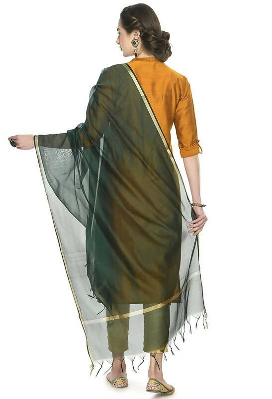 Mominos Fashion Moeza Banarsi Piping Bottle Green Dupatta - Distacart