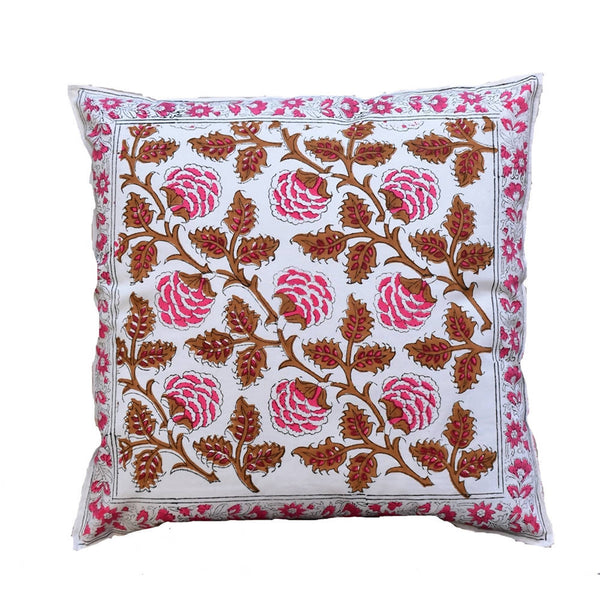 The Decor Nook Pink Brown Floral Print With Pink Border Cushion Cover - Distacart