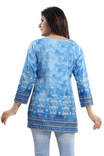 Thumbnail for Snehal Creations Novelista Sky Blue Faux Crepe Printed Short Kurti Tunic