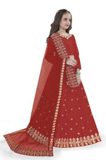 Thumbnail for Dwiden Red Queen Tafetta Sattin Semi-Stitched Girl's Lehenga Choli - Distacart
