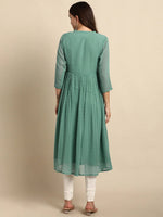 Thumbnail for Janasya Green Solid Dobby Weave Kurta - Distacart