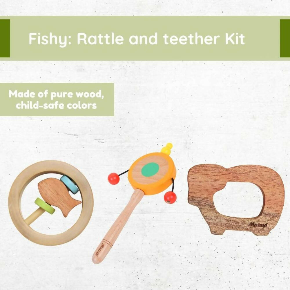 Matoyi Fishy Foo–Baby Rattle & Neem Teether Combo - Distacart