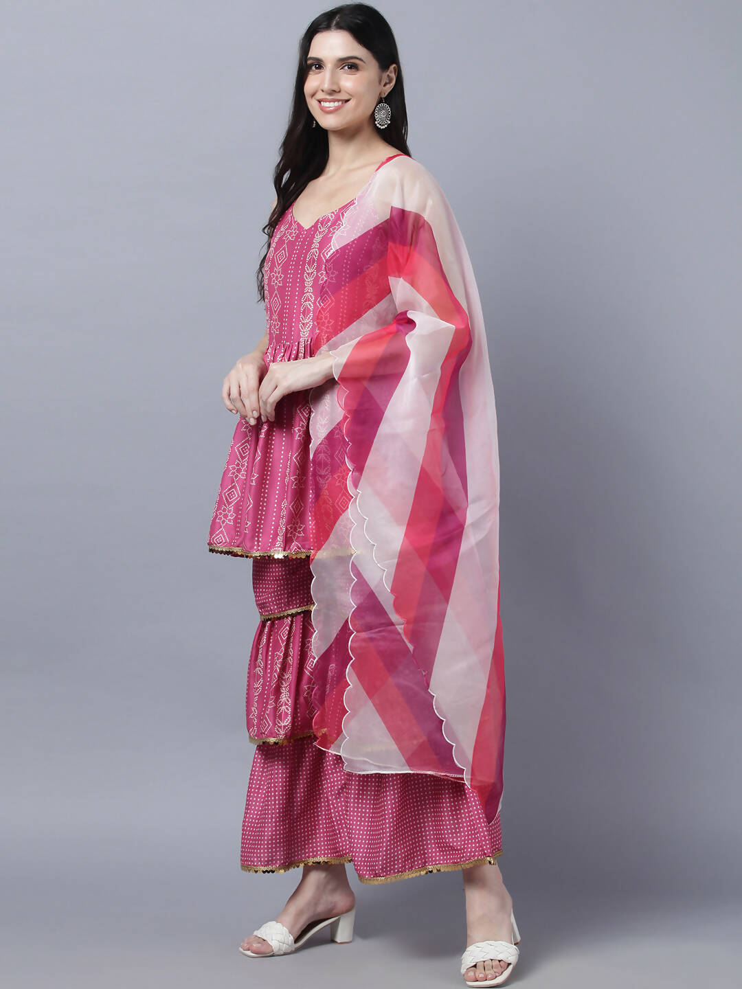 Myshka Stylish Pink Sleeveless Women's Kurta Sharara with Dupatta Set - Distacart