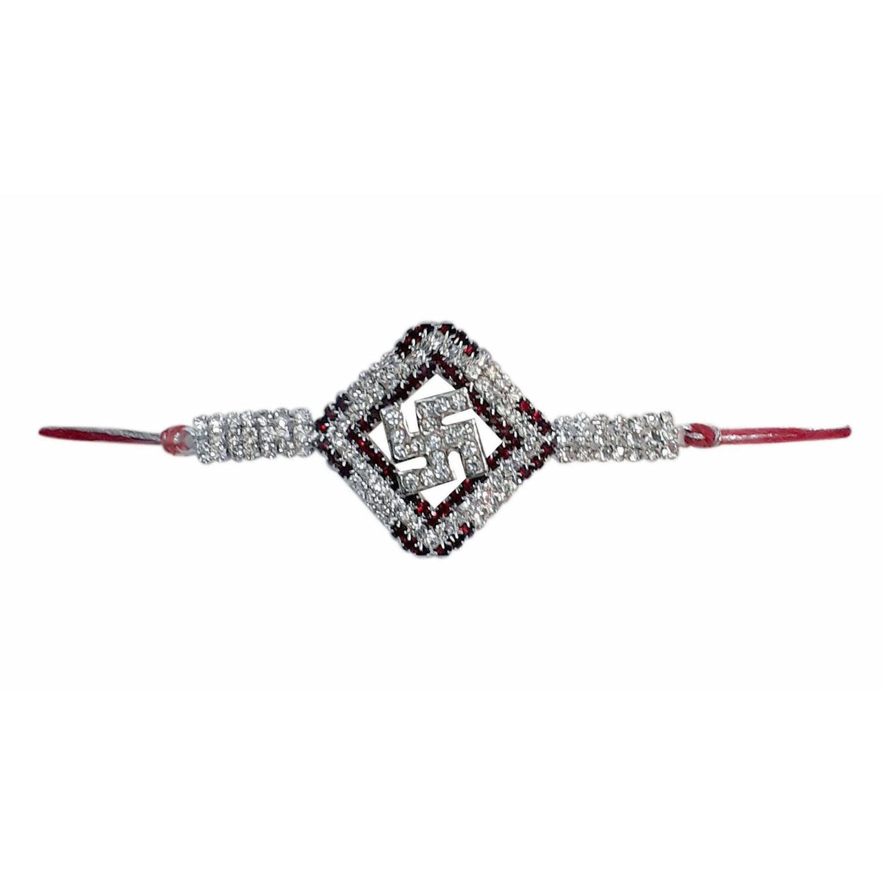 Diamond Shape with White and Red Kundans Rakhi - Distacart