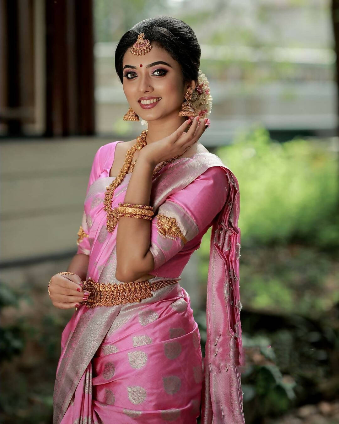 DEIANA'S Beautiful Golden Jari with New Design Soft Lichi Silk Saree - Baby pink - Distacart