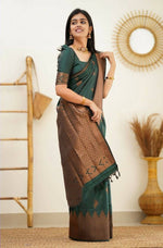 Thumbnail for DEIANA'S Beautiful Golden Jari with New Design Soft Lichi Silk Saree - Green - Distacart