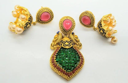 Multicolor Matt Finish Peacock Pendant Set