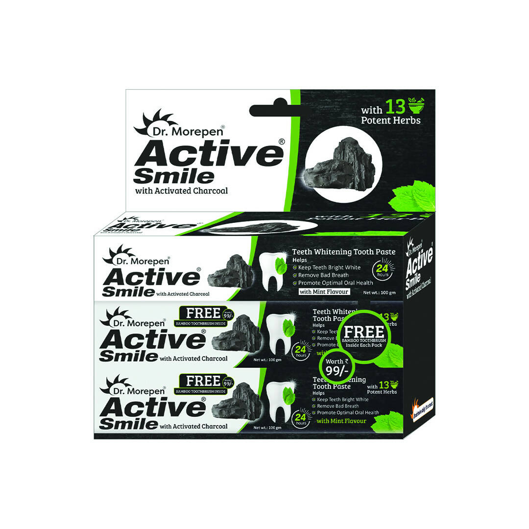 Dr. Morepen Active Smile Charcoal Toothpaste with Bamboo Brush - Distacart