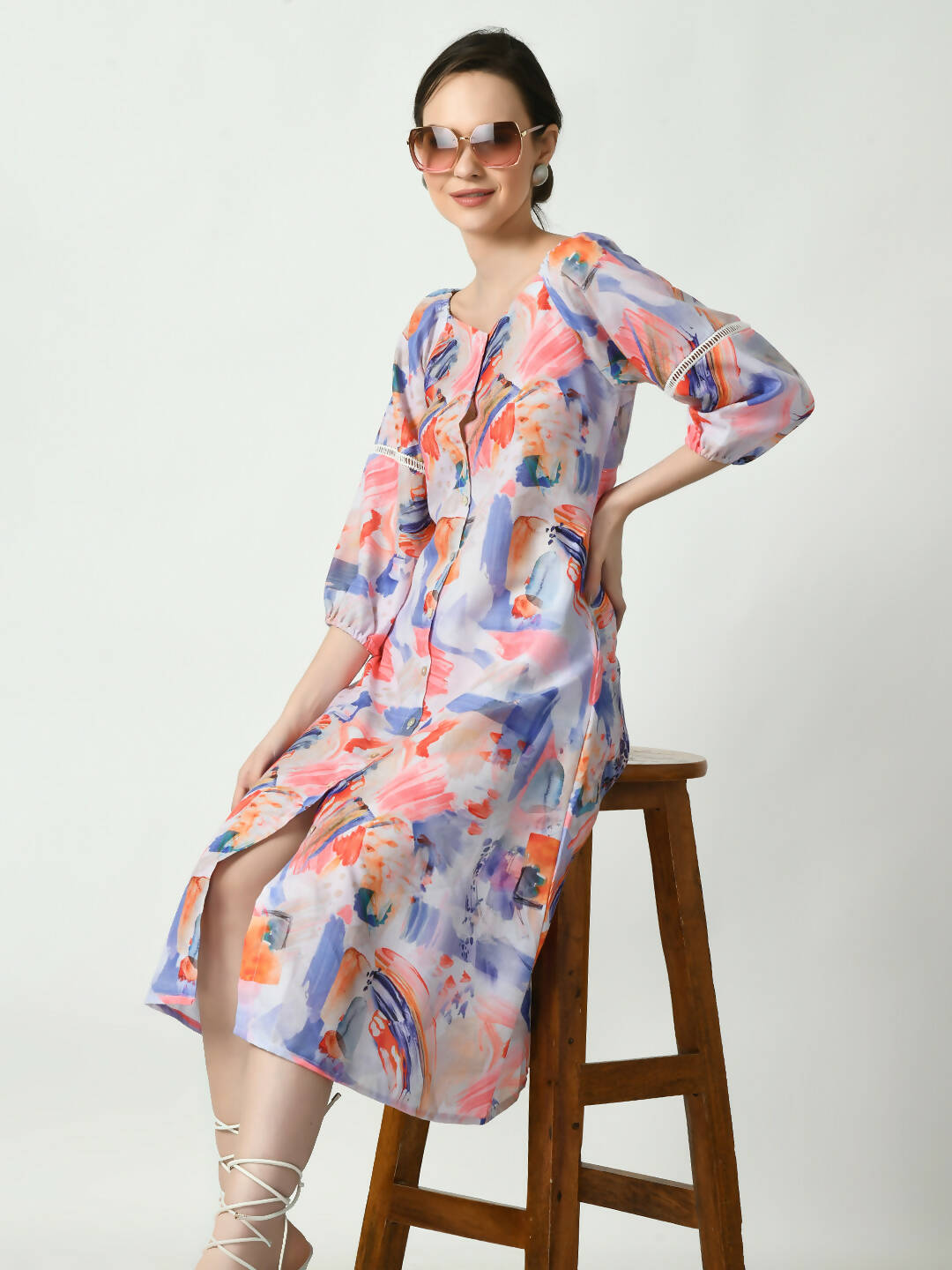 Myshka Women's Multi Abstract Printed A-Line Dress - Distacart