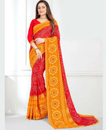 Thumbnail for Red & Yellow Georgette Bandhani Printed Saree With Unstitched Blouse Piece - Jyoti - Distacart
