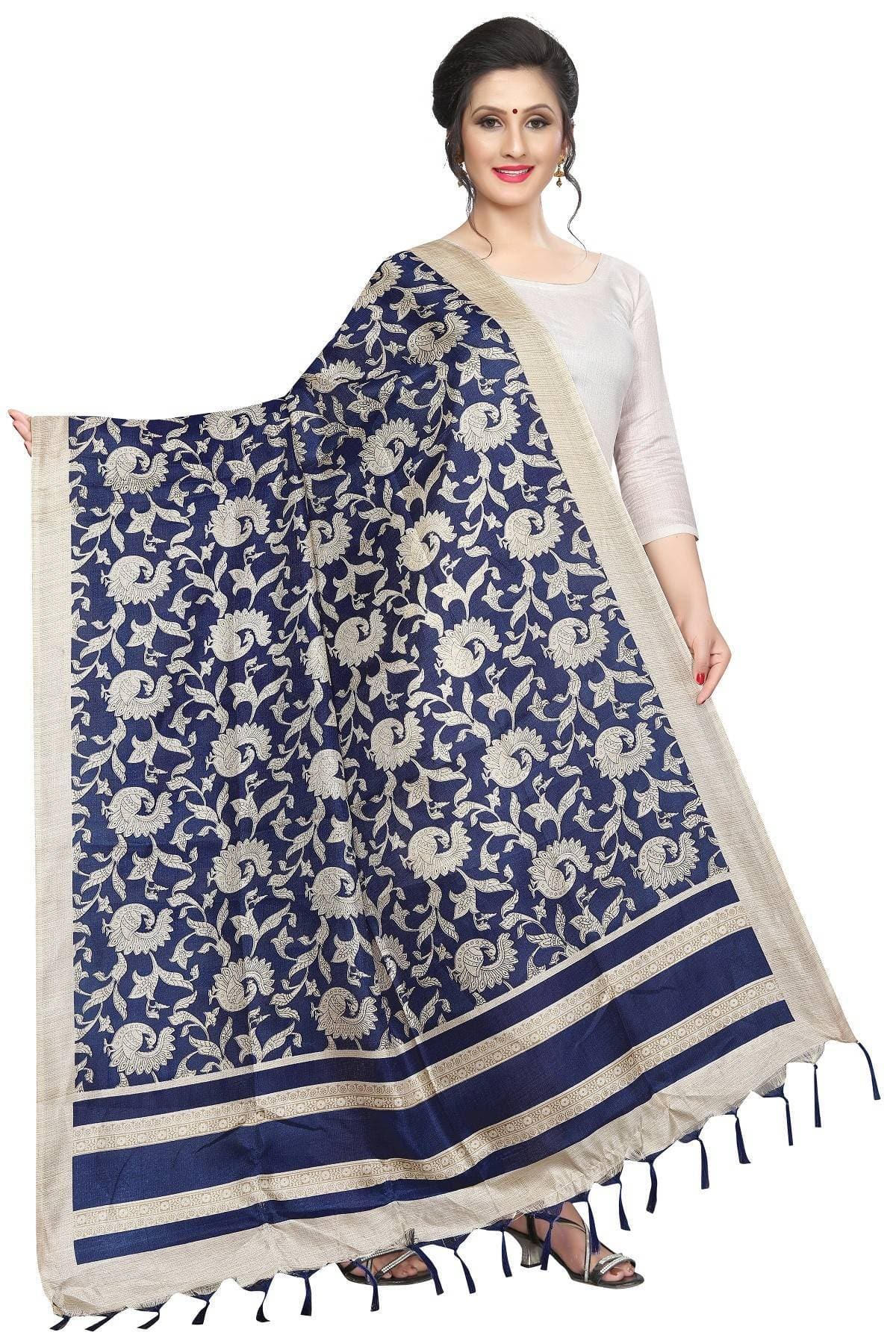 Vamika Latest Navy Blue Printed Khadi Bhagalpuri Dupatta