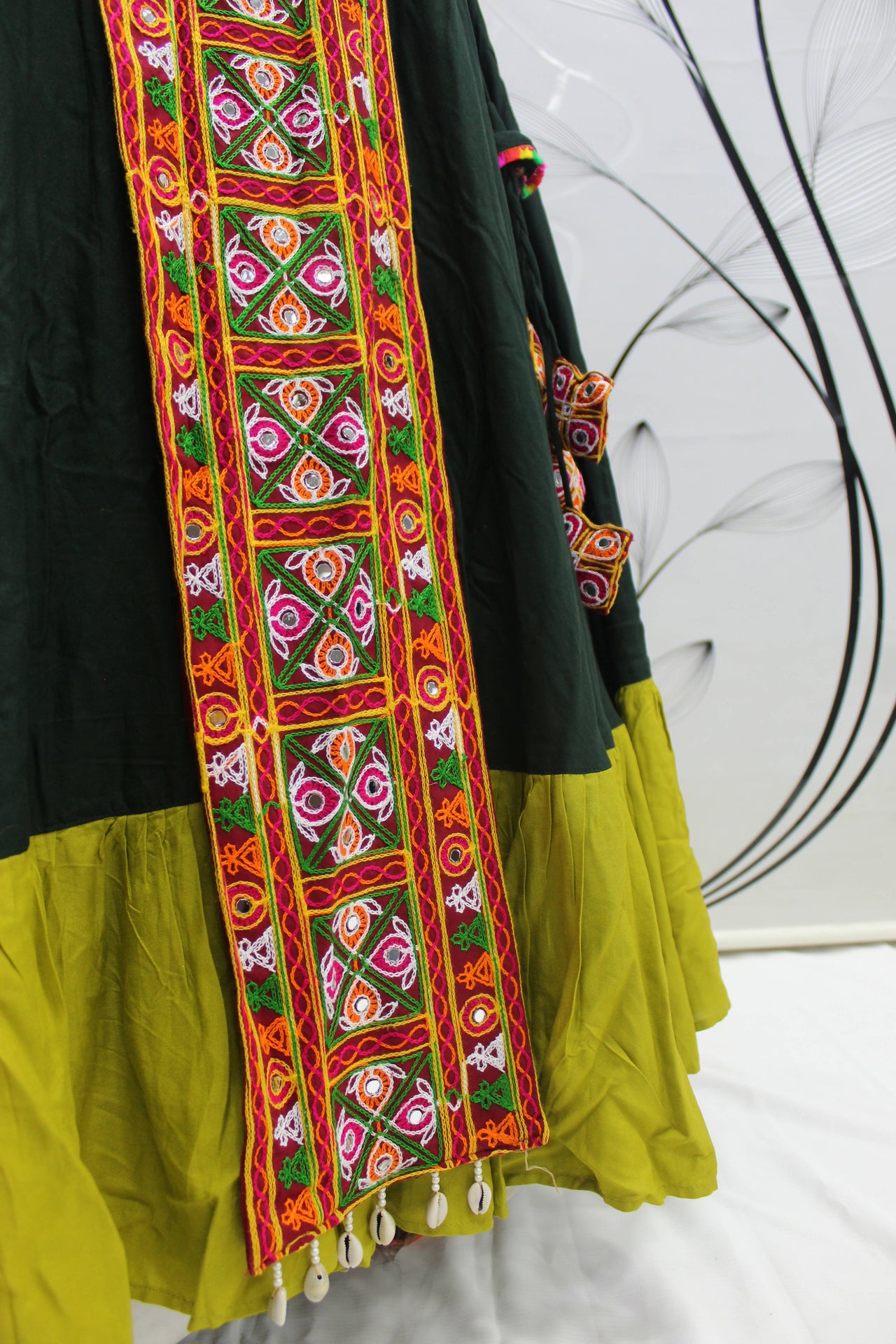 Green Viscose Rayon Thread Embroidered Navratri Lehenga Choli with Dupatta - Raas - Distacart
