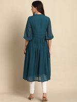Thumbnail for Janasya Teal Dobby Weave Kurta - Distacart