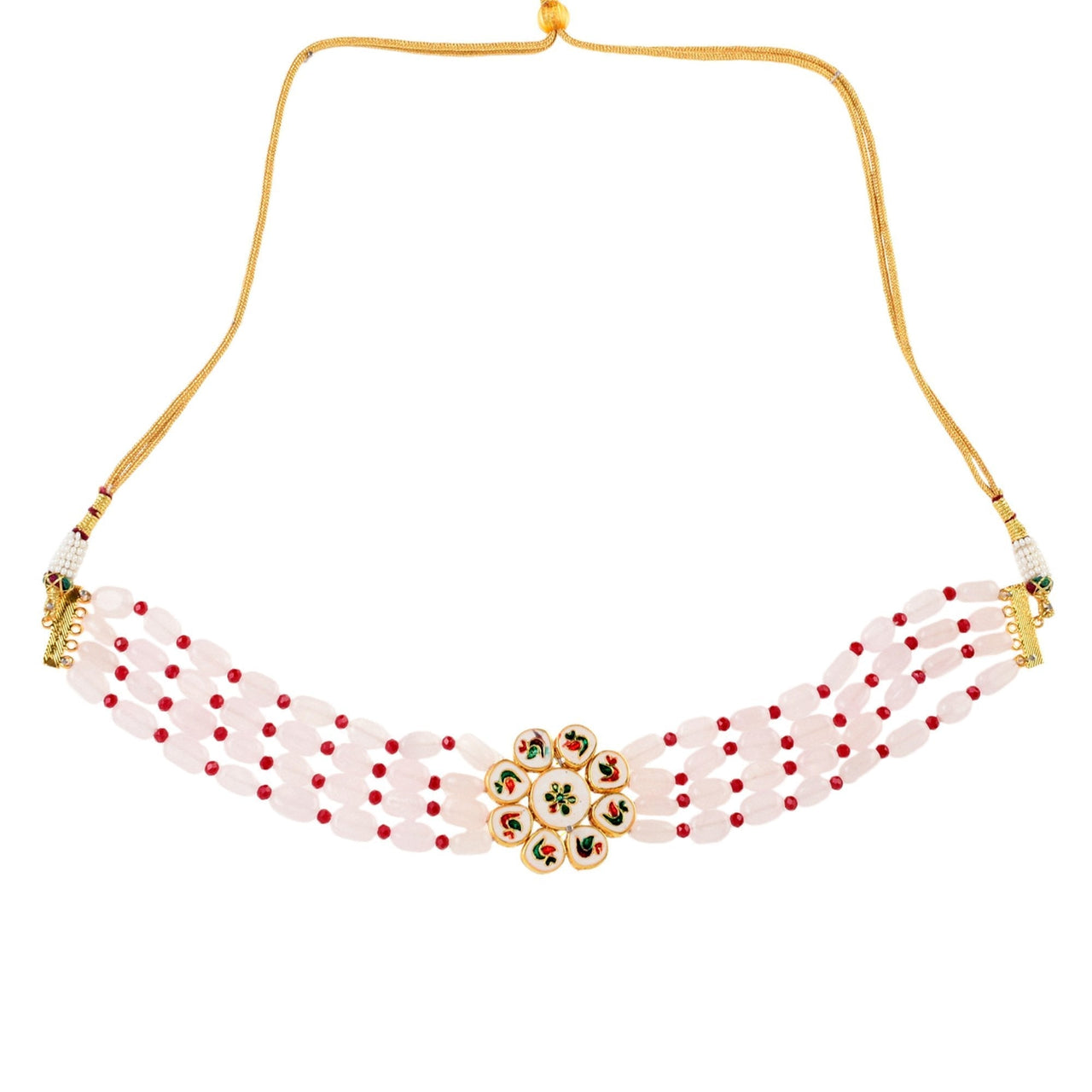 Peryl Women's Pink Mahroon Beaded Gold Tone Kundan Inspired Choker Necklace With Earrings - Distacart