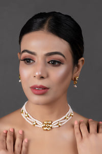 Thumbnail for Peryl Women's White Gold Tone Kundan Onyx Choker Necklace With Earrings - Distacart