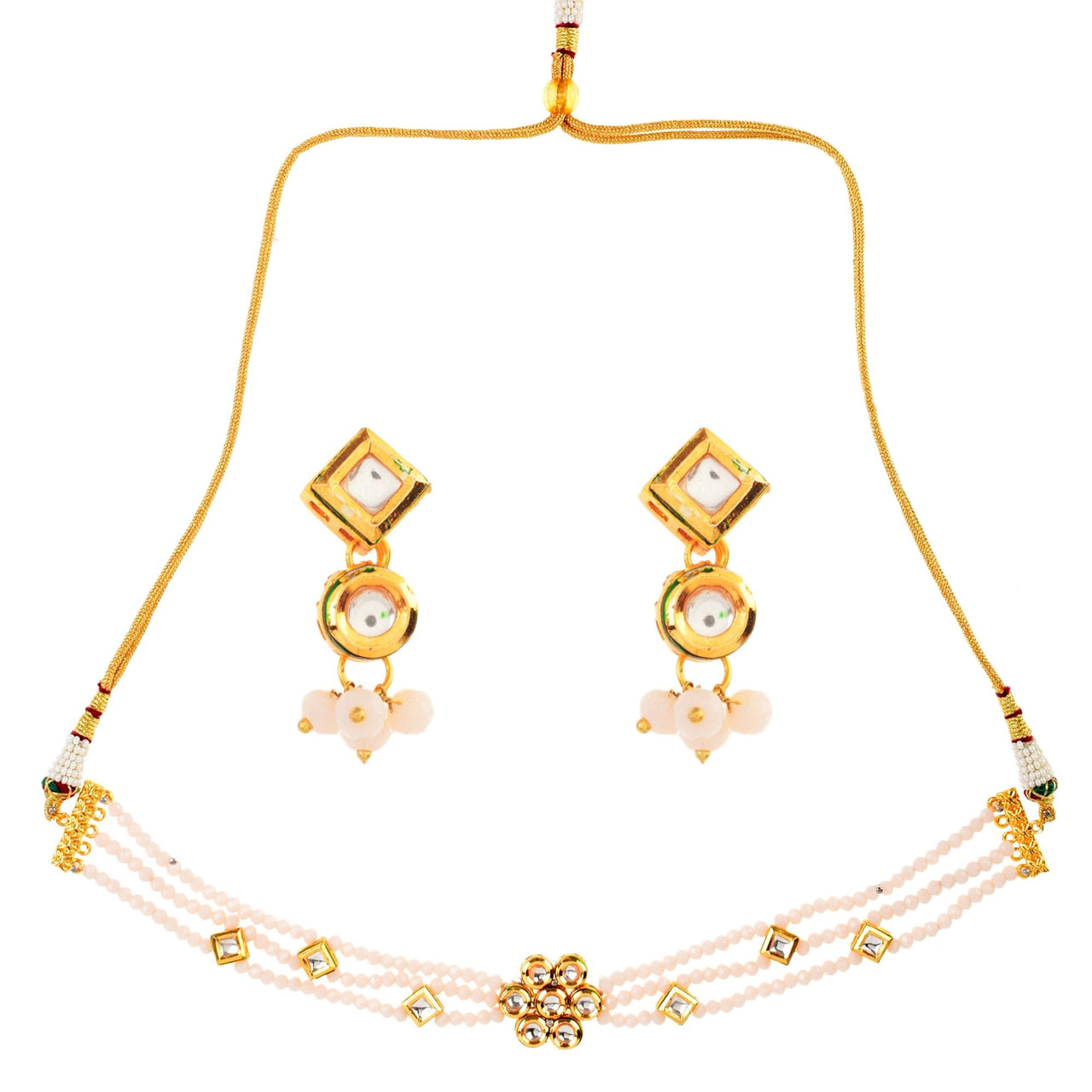 Peryl Women's White Gold Tone Kundan Onyx Choker Necklace With Earrings - Distacart
