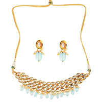 Thumbnail for Peryl Women's Blue Gold Tone Kundan Beaded Choker Necklace With Earrings - Distacart