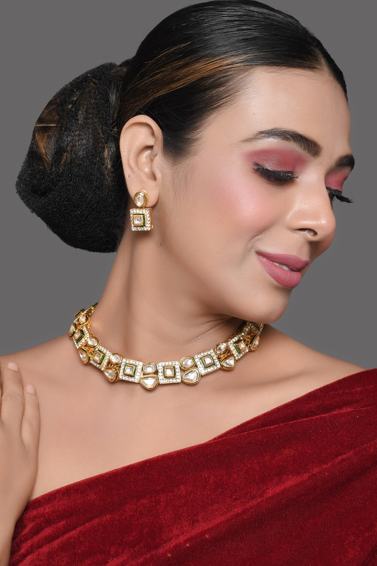 Peryl Women Kundan Necklace With Earrings(2 Pc Set) - Distacart