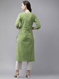 Thumbnail for Yufta Women Green And White Bandhani print Kurta with Trouser Set