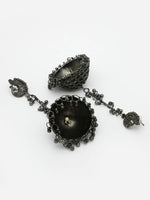 Thumbnail for NVR Women Black Oxidised Brass-Plated Jhumka Earrings - Distacart