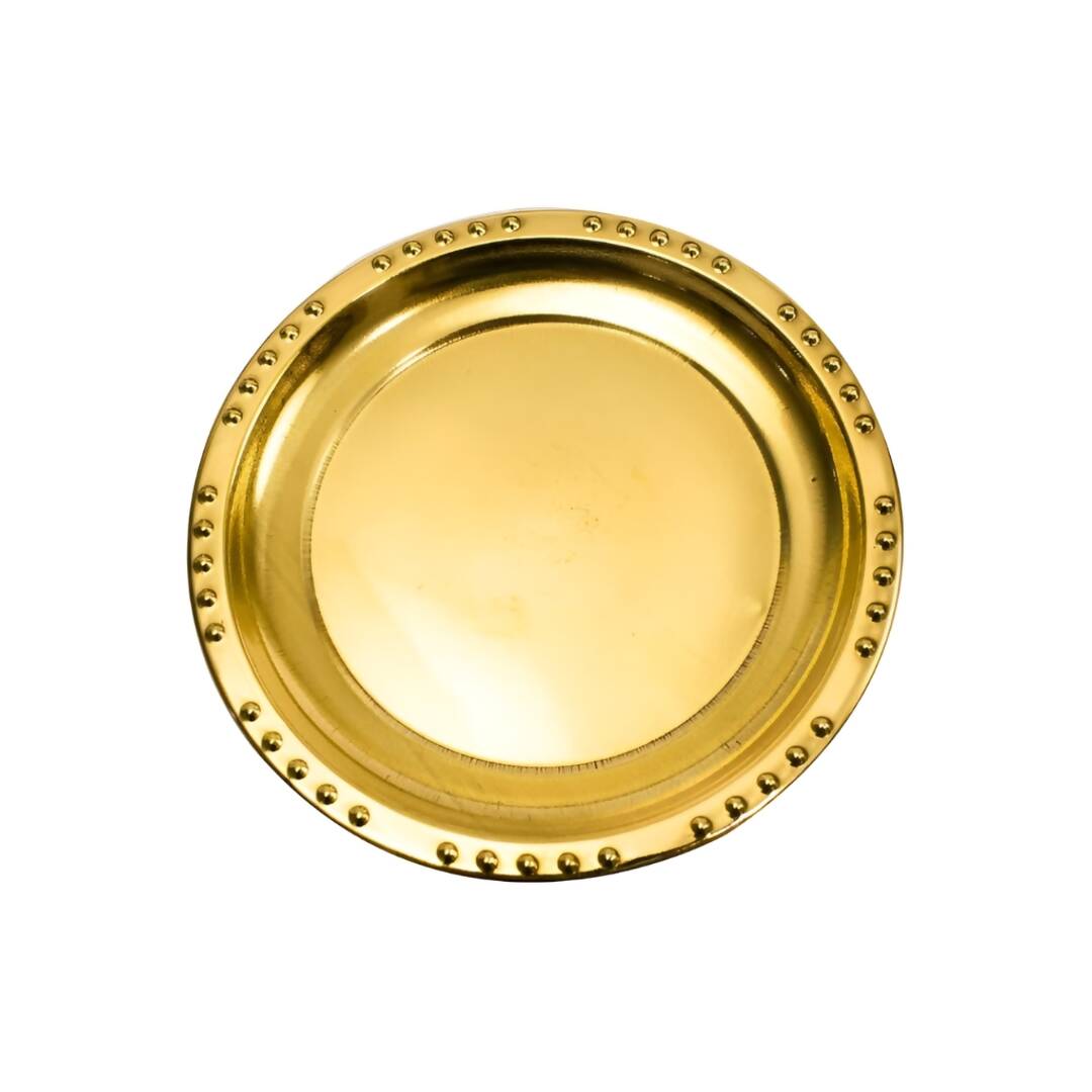 Spillbox Gold-Toned Brass Plain Dotted Thali Pooja Essential - Distacart