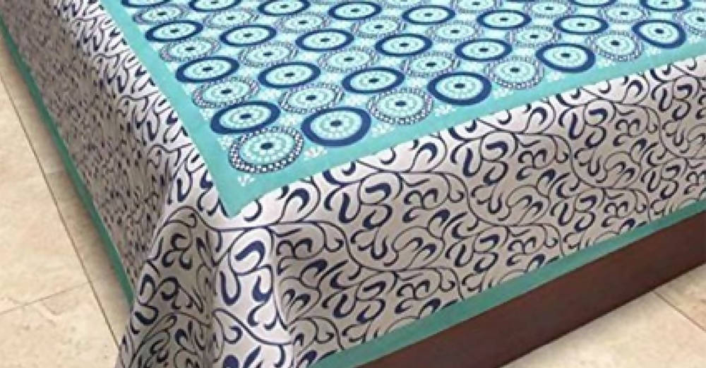 Vamika Latest Printed Cotton Sea Green & White Bedsheet With Pillow Covers (LEOC_CHKR_SG) - Distacart