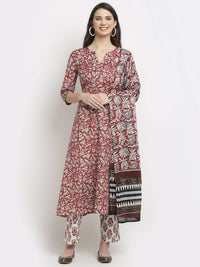 Thumbnail for Rudra Bazaar Leaf Printed Anarkali Red Suit Set With Dupatta - Distacart