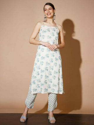 Myshka Women Multi-Floral Kurta & Trousers - Distacart