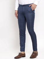 Thumbnail for Jainish Men's Navy Cotton Checked Formal Trousers ( GP 259Navy-Blue ) - Distacart