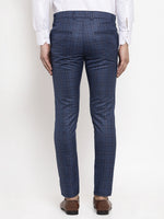 Thumbnail for Jainish Men's Navy Cotton Checked Formal Trousers ( GP 259Navy-Blue ) - Distacart