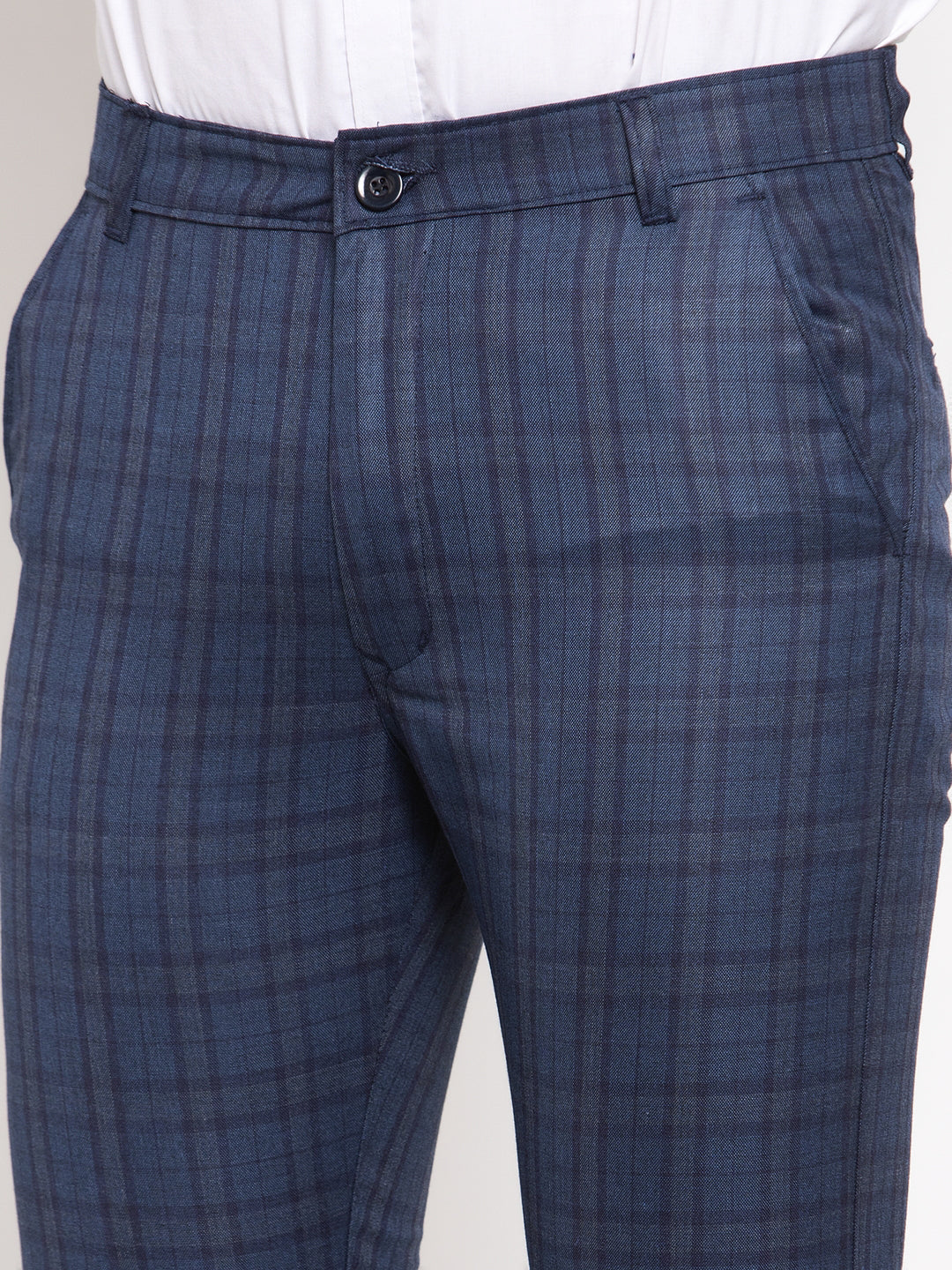 Jainish Men's Navy Cotton Checked Formal Trousers ( GP 259Navy-Blue ) - Distacart