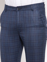 Thumbnail for Jainish Men's Navy Cotton Checked Formal Trousers ( GP 259Navy-Blue ) - Distacart