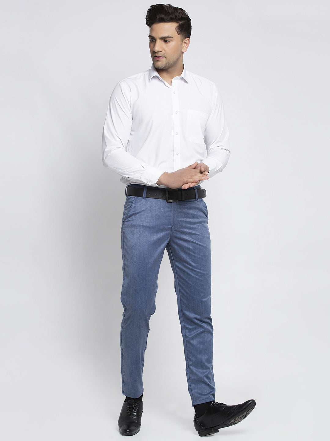Jainish Men's Blue Cotton Solid Formal Trousers ( FGP 265Indigo ) - Distacart