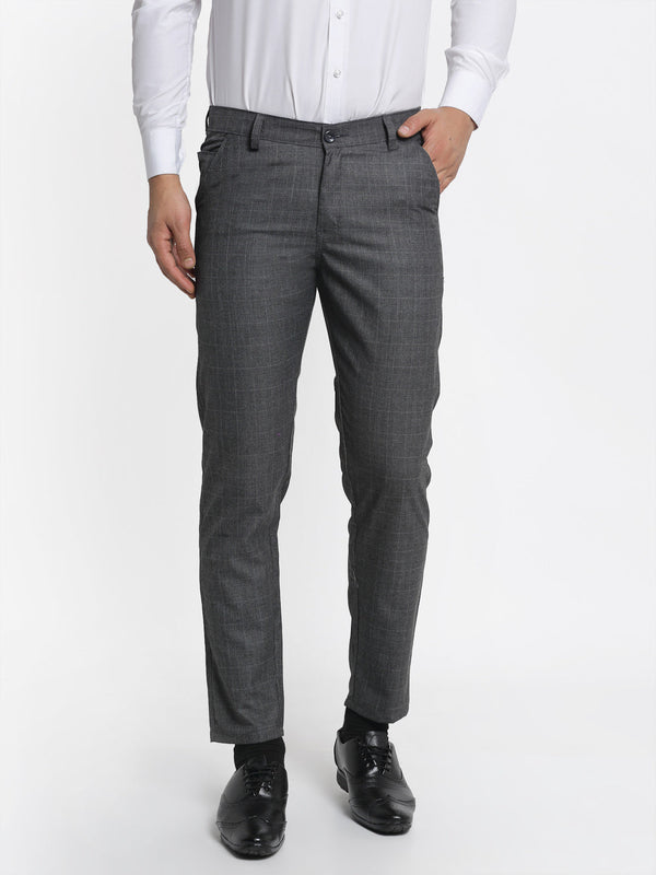 Jainish Men's Charcoal Checked Formal Trousers ( FGP 266Charcoal ) - Distacart