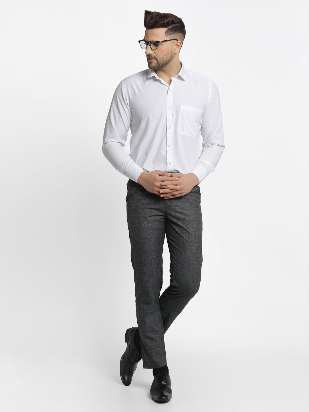 Jainish Men's Charcoal Checked Formal Trousers ( FGP 266Charcoal ) - Distacart