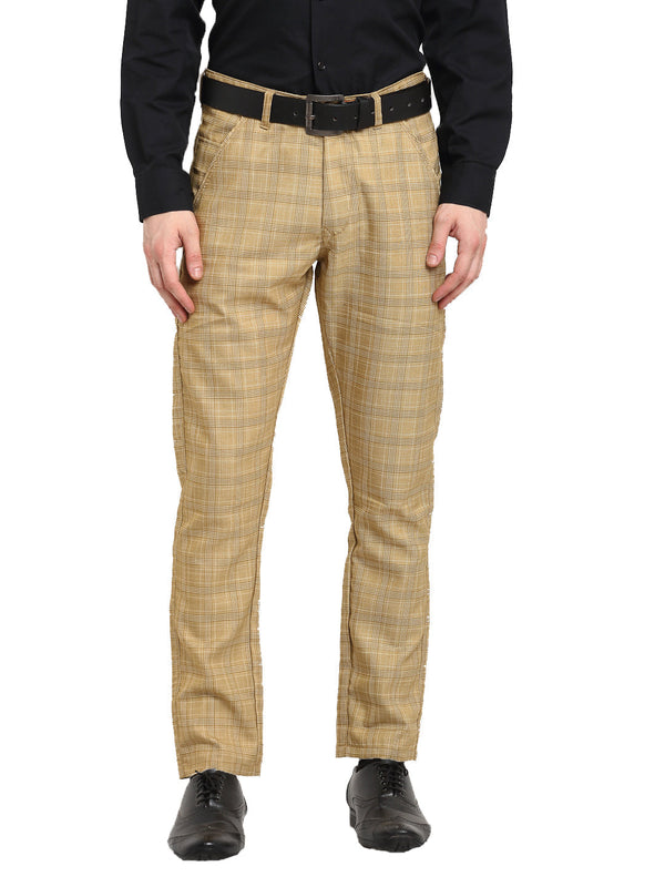 Jainish Men's Beige Cotton Checked Formal Trousers ( FGP 267Beige ) - Distacart