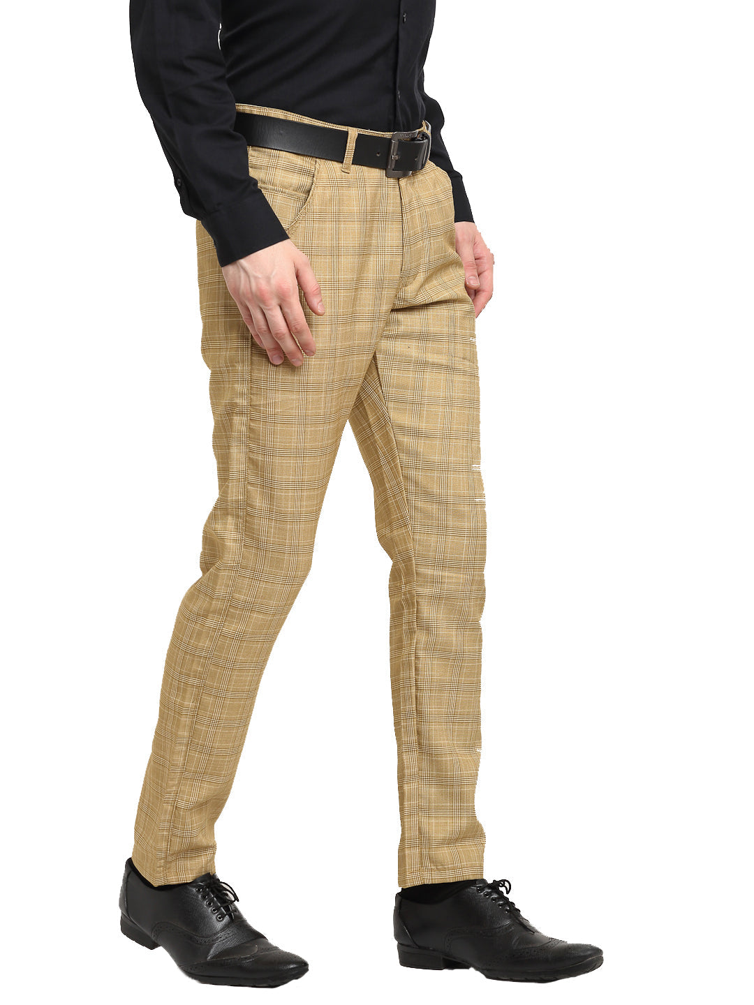 Jainish Men's Beige Cotton Checked Formal Trousers ( FGP 267Beige ) - Distacart